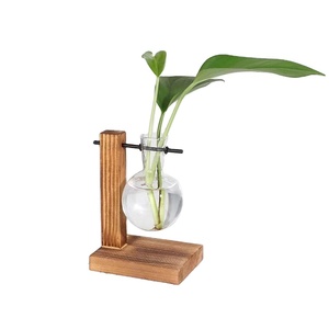 テーブルガラスと木製の花瓶プランターテラリウム花瓶と木製トレイ木製フレーム - Product Image 1