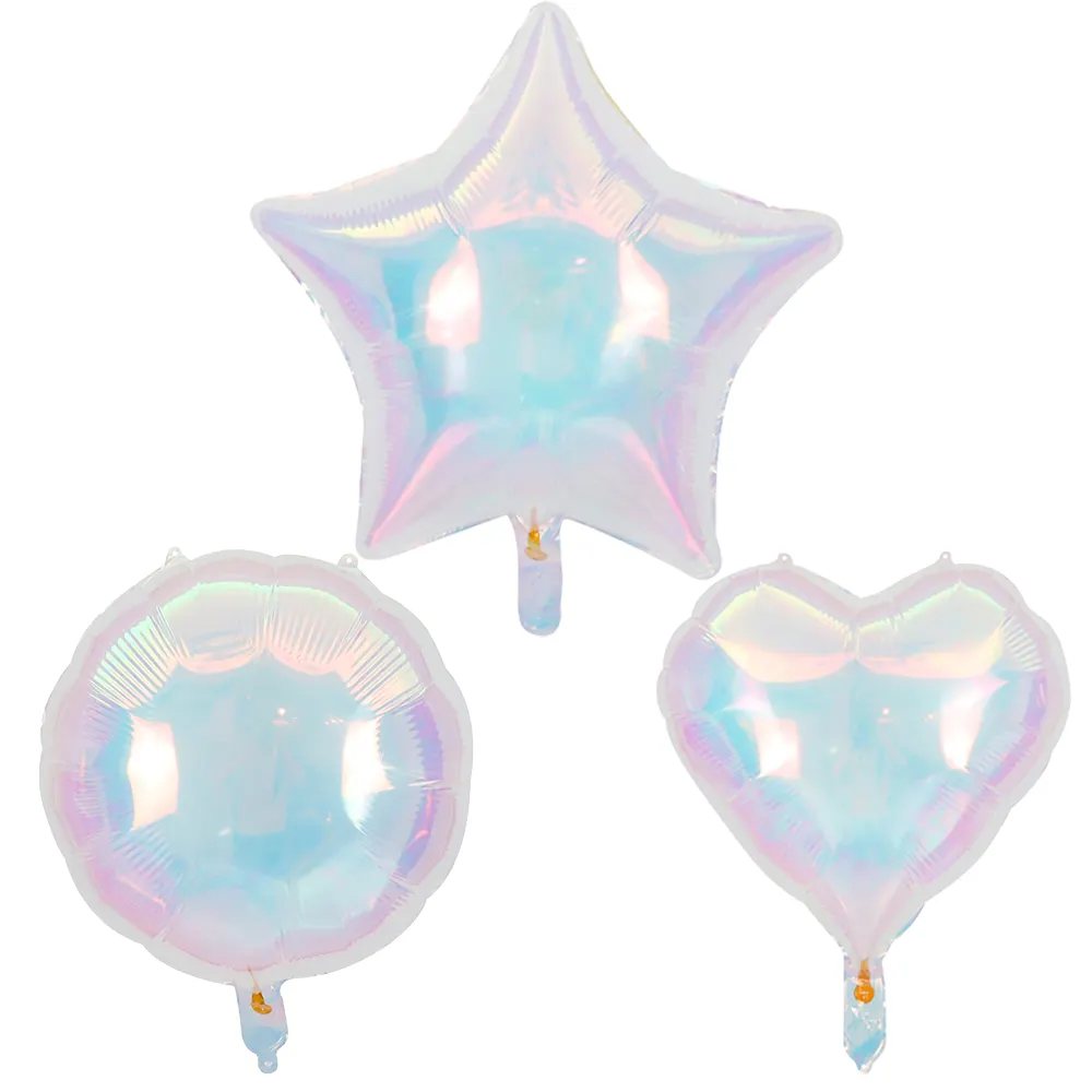 Globos de colores iridiscentes de fantasía atmósfera de cumpleaños diseño de fiesta globos de papel de estrella de corazón redondo globo iridiscente de gama alta