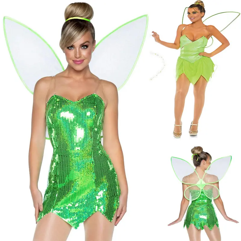 Le donne calde di vendita Tinker Bell Cosplay vestono la fata Sexy con i costumi di Halloween dell'ala per la femmina