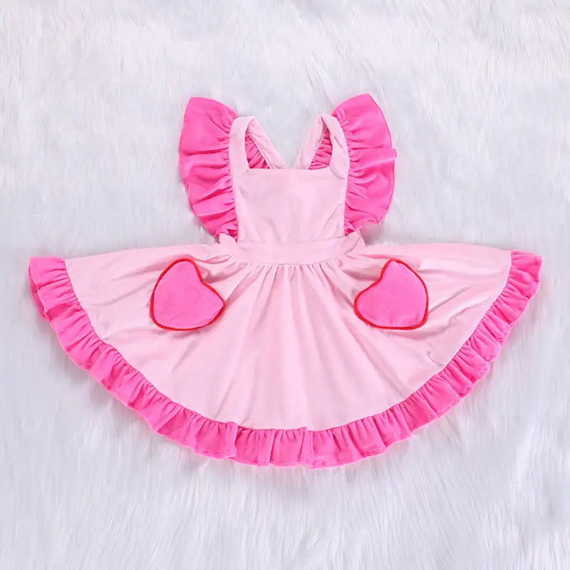 고품질 솔리드 컬러 핑크 소녀 파티 드레스 코튼 드레스 키즈 간단한 frock 디자인 아기 소녀 프릴 민소매 romper