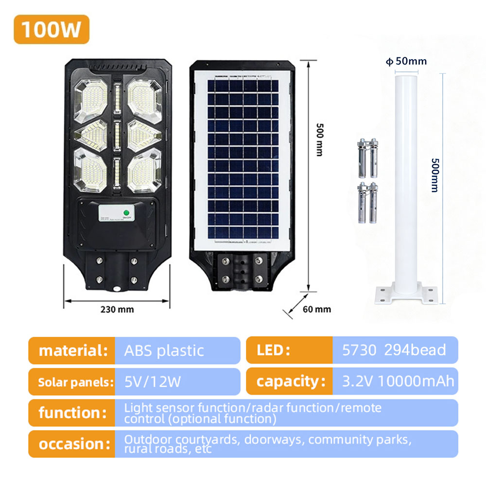 Lampadaire solaire 100W + support