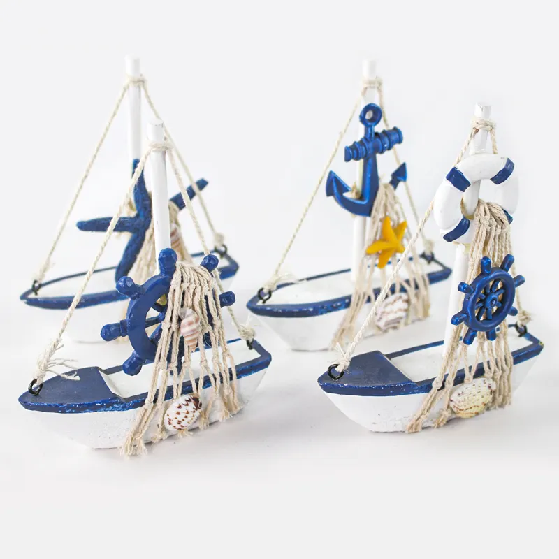 Decoración del hogar Estilo nórdico miniatura barco de madera velero modelo mar decoraciones para el hogar Baño Baby Shower juegos de regalo