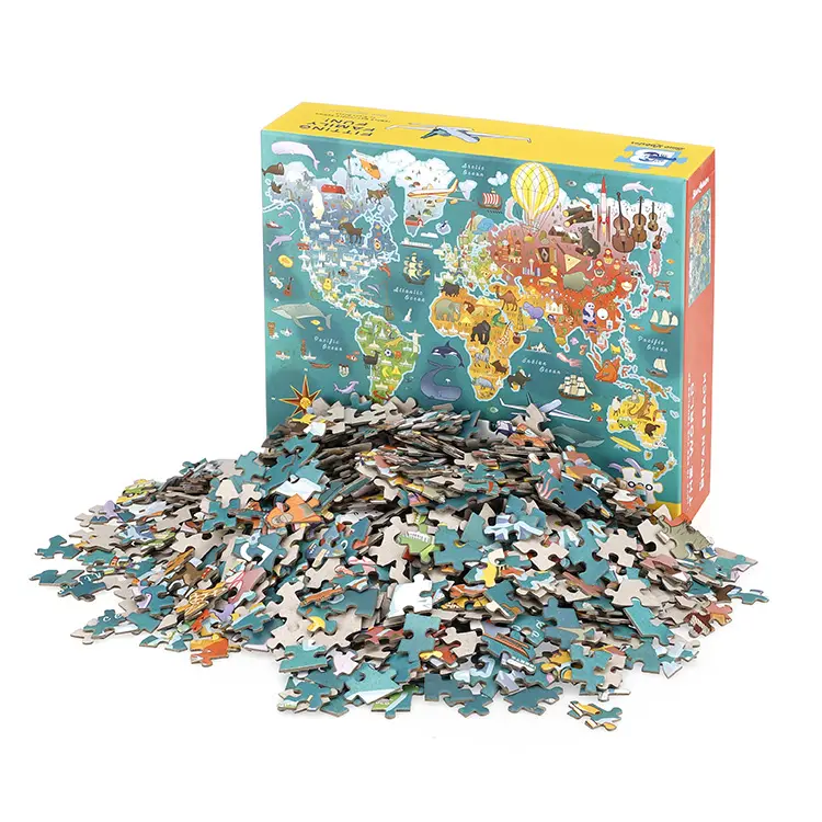 Carta a colori personalizzata bordo grigio puzzle per adulti mappa del mondo puzzle gioco puzzle 1000 pezzi