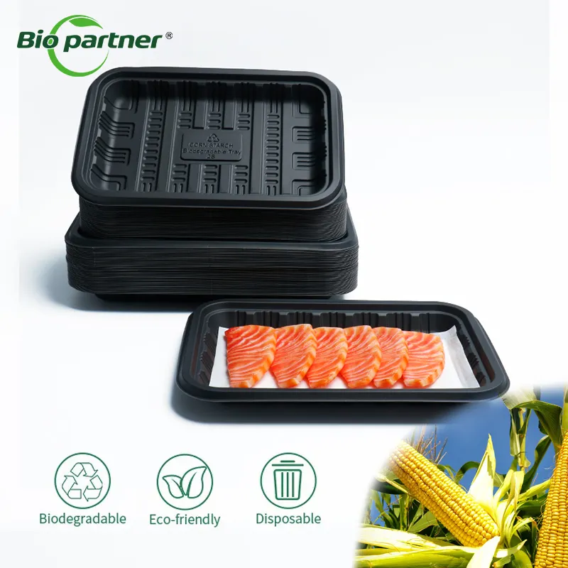 Logo OEM Plateau d'emballage de légumes surgelés viande fruits biodégradable pour supermarché Plateau d'aliments frais recyclable jetable