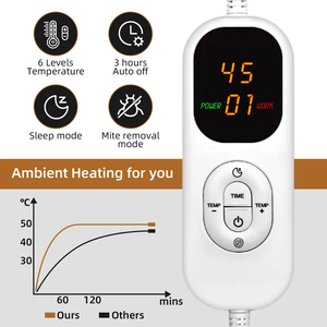 Hiçbir EMF Anti-Mite makinesi yıkanabilir ikiz 50 "x 60" 6 ısıtma seviyeleri ile elektrik ısıtmalı battaniye elektrikli battaniye