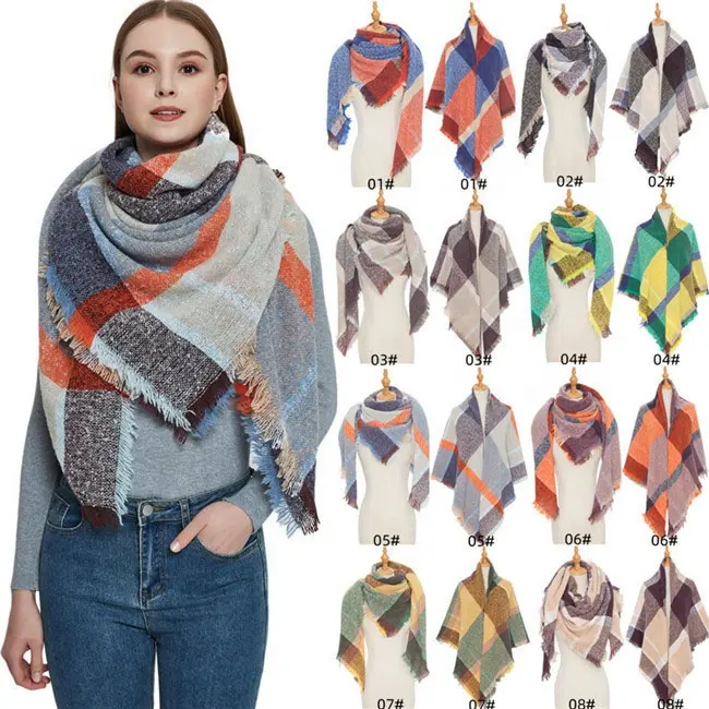 Nuovo Design nappa moda sciarpa quadrata Plaid sciarpa di lana caldo inverno scialle acrilico per le donne