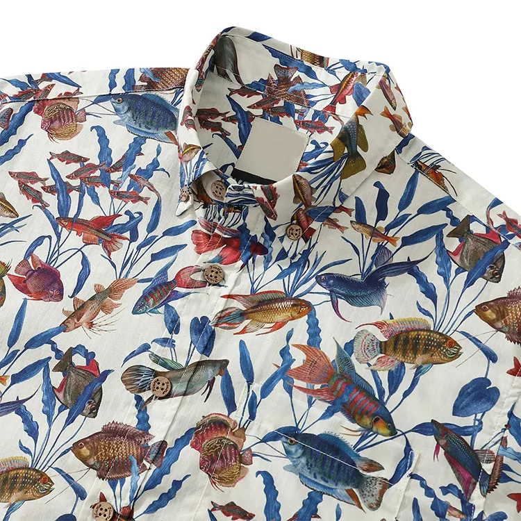 Factory Direct Sale Latest Custom Print Cotton Mens Hawaiian Shirts With Pockets
