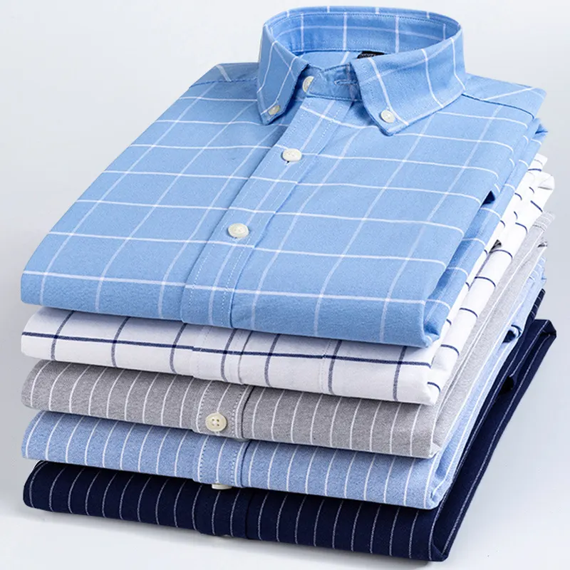 Alta Qualidade Personalizado Camisa Oxford dos homens 100% Algodão Manga Longa Botão Up Xadrez Camisa de Trabalho Casual para Homens