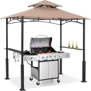 PIOEN 8'x 5' Grill Gazebo Canopy Outdoor BBQ Gazebo Shelter with LED Light <strong>Patio</strong> Canopy Tent for Barbecue, Leg <strong>Plus</strong> Style, Khaki - Product Image 1