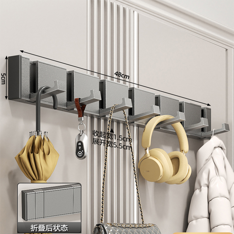 Aluminum Folding Concealed Hook Set - Gunmetal Gray 7 Hooks