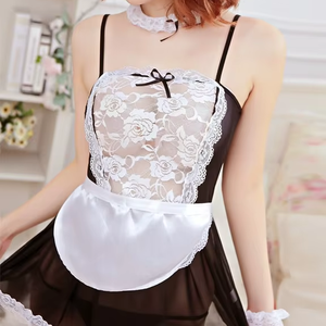 2025 marque privée broderie transparente mince tenue de femme de chambre ensemble de <span class=keywords><strong>Lingerie</strong></span> Royal Sexy sensuelle <span class=keywords><strong>Lingerie</strong></span> femmes