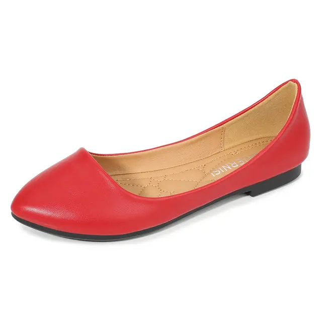 sh10702a ผู้หญิงลื่นบนรองเท้าเรือแบนรองเท้าไม่มีส้นสุภาพสตรีสีแดงบัลเล่ต์รองเท้าแฟลต 2024