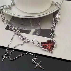 Gothic <strong>Red</strong> Peach Heart Necklace Ghost Claw Love Short Choker Punk Clavicle <strong>Chain</strong> for Women Jewelry
