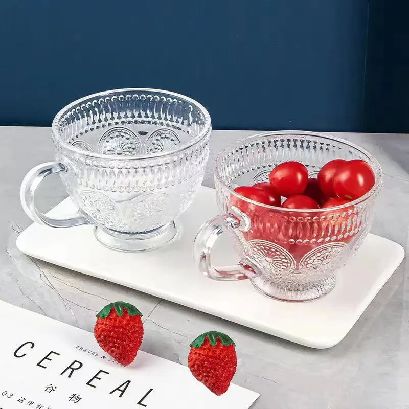 Taza de agua de cristal para café, taza de té redonda con mango de vidrio para beber, 400ml