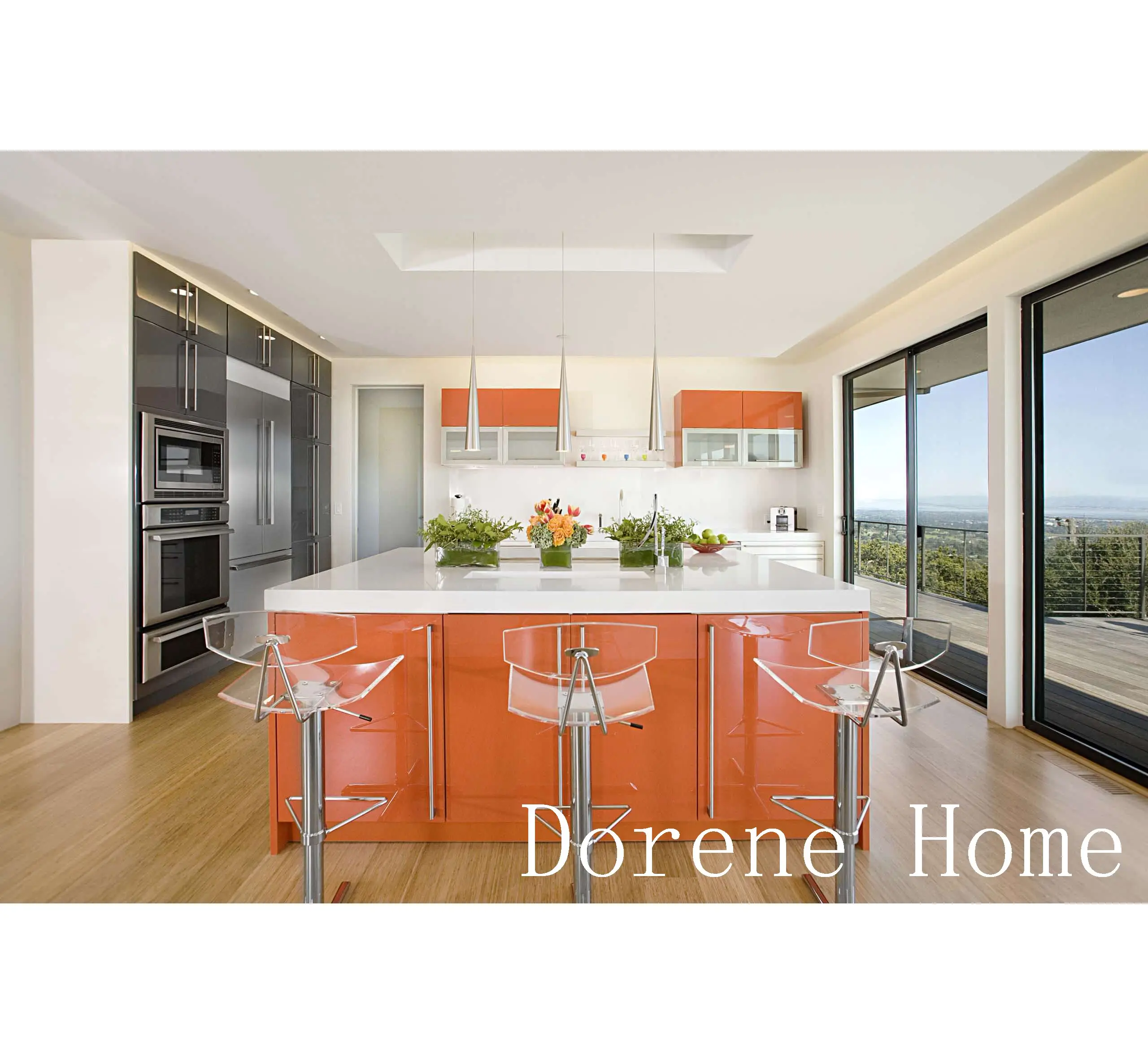 Dorene Orange Couleur Prêt à installer Armoires de cuisine à cadre en aluminium Ensemble de cuisine en gros Armoire Produits Chine