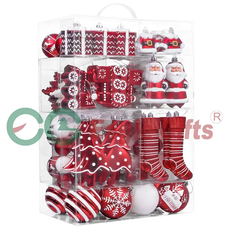 Eaglegiften 2024 Top Verkoop Leverancier Kerstartikelen 155 Stuks 30-160Mm Rood Wit Shatterproof Kerstbal Decoratie Ornamenten