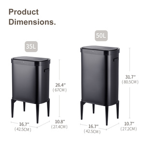 自動センサーゴミ箱黒ステンレス長方形大型ゴミビン35lセンサー付きゴミ箱 - Product Image 2