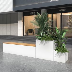 プラザモダンクリエイティブデザインスチール製プランターボックスホイール付きカスタム屋外長方形金属プランターポットベンチ付き - Product Image 5