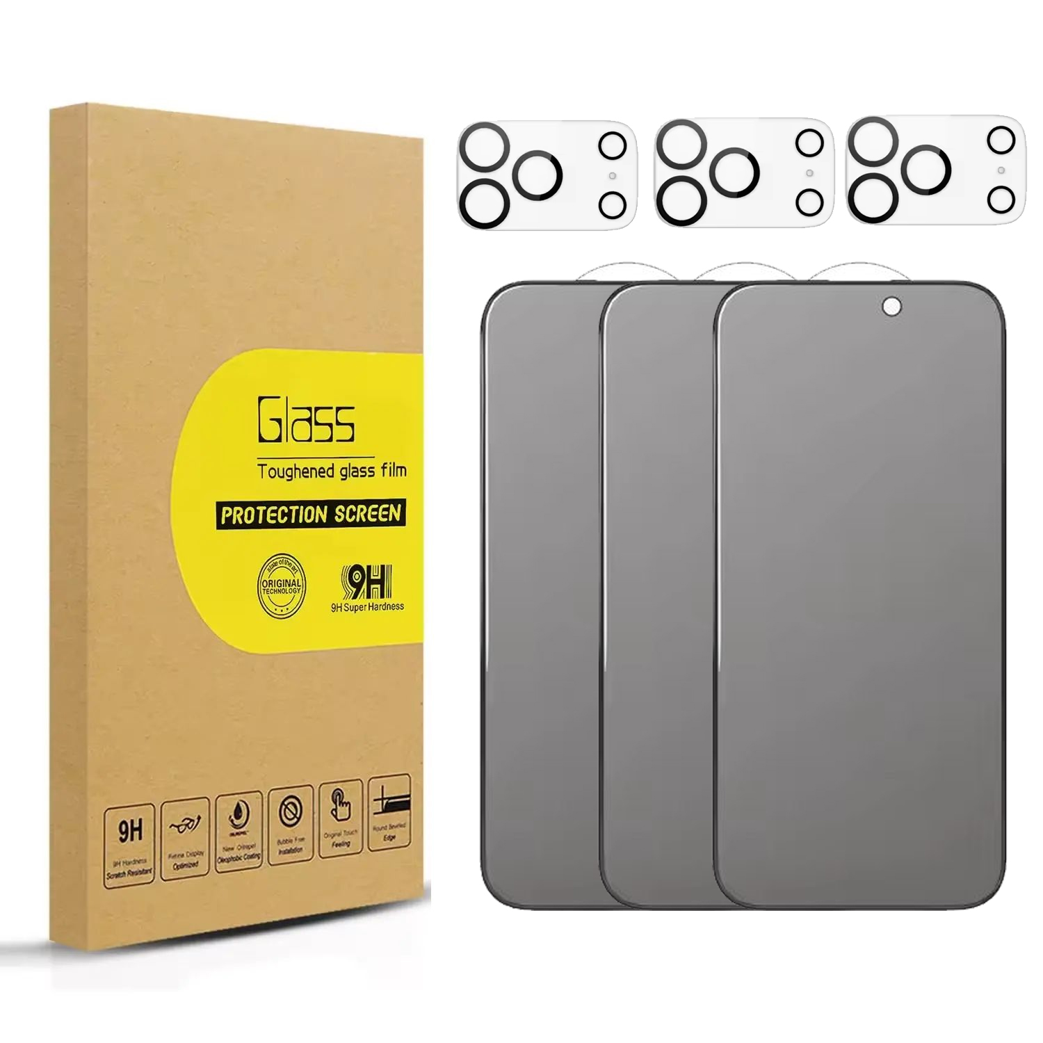 อุปกรณ์ป้องกันหน้าจอเพิ่มความเป็นส่วนตัว3ชิ้น + อุปกรณ์ป้องกันเลนส์3ชิ้น