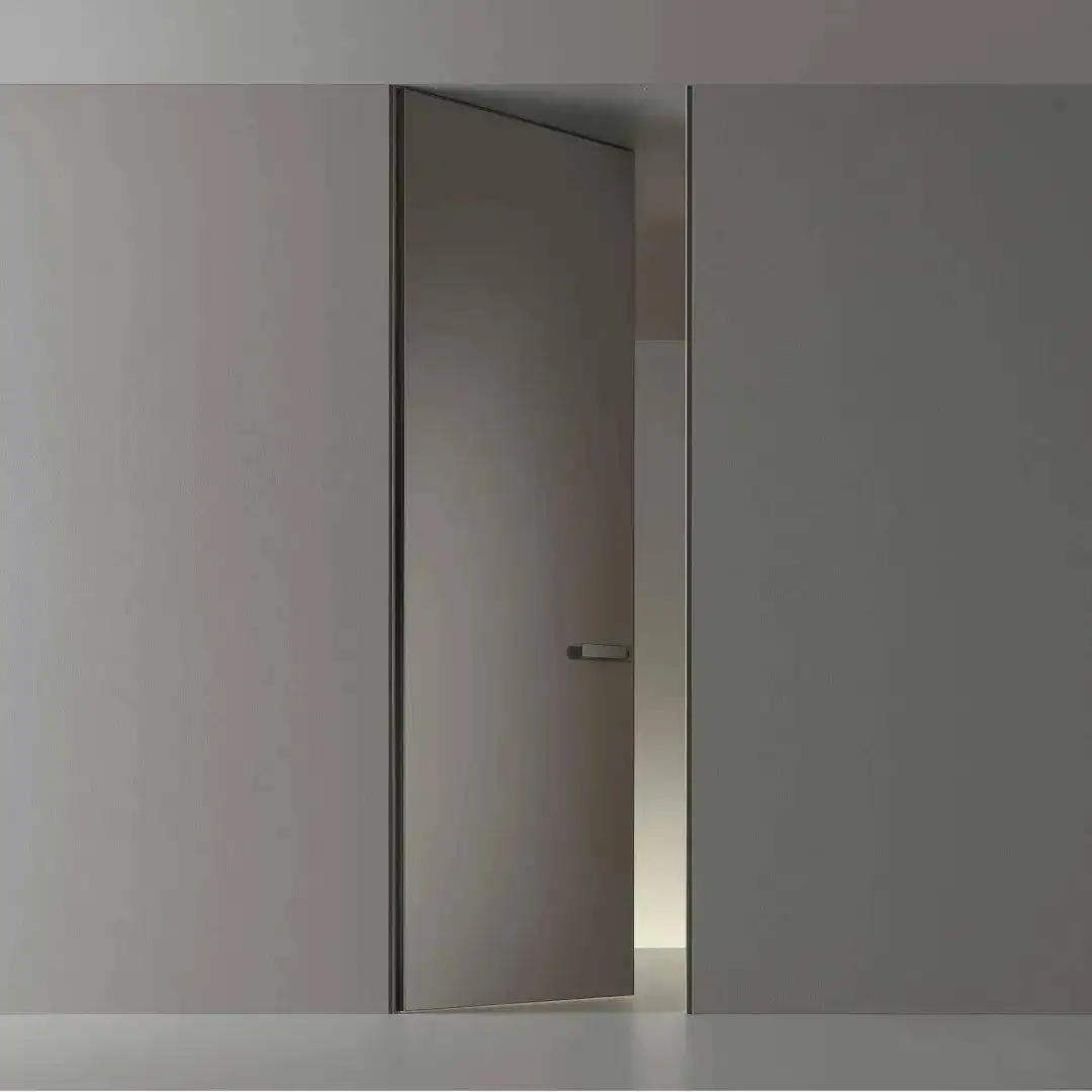 Marco interno de madera para casa, diseño de interior, puerta sólida redonda de cristal de carbono para casa, puerta de madera de aluminio oculta