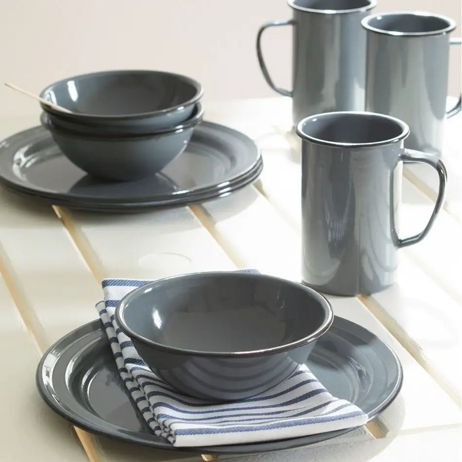 Custom printing wholesale camping metal steel round enamel dish plates and mugs and bowls