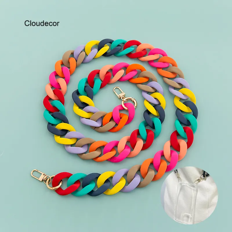 Soporte de cadena de teléfono móvil acrílico de goma mate para funda de teléfono, cadena de bolso, collar cruzado grueso con logotipo personalizado para mujer, 120cm