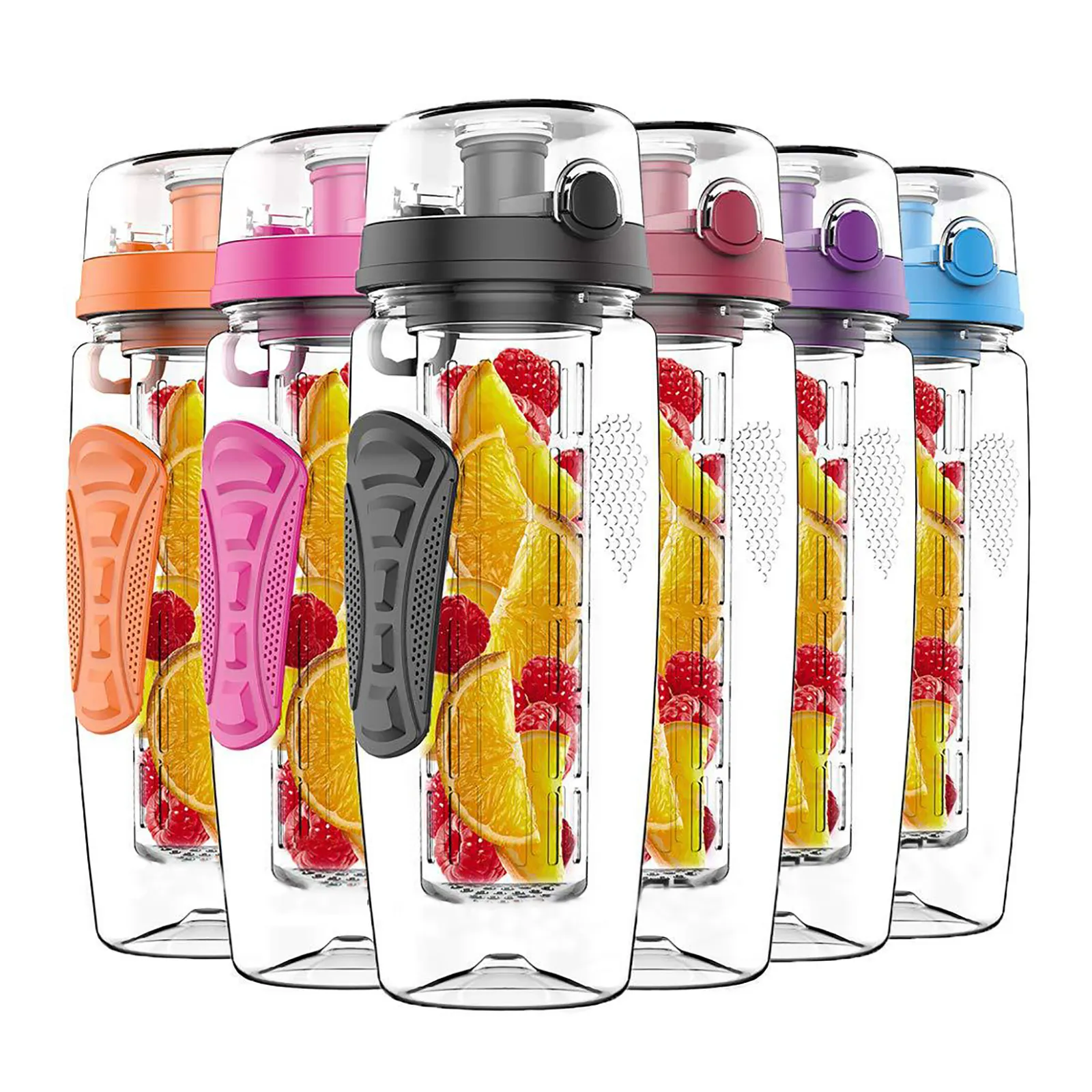 Yüksek kaliteli Infused su şişesi spor taşınabilir sızdırmaz kullanımlık temizle Tritan Bpa ücretsiz plastik meyve demlik su şişesi
