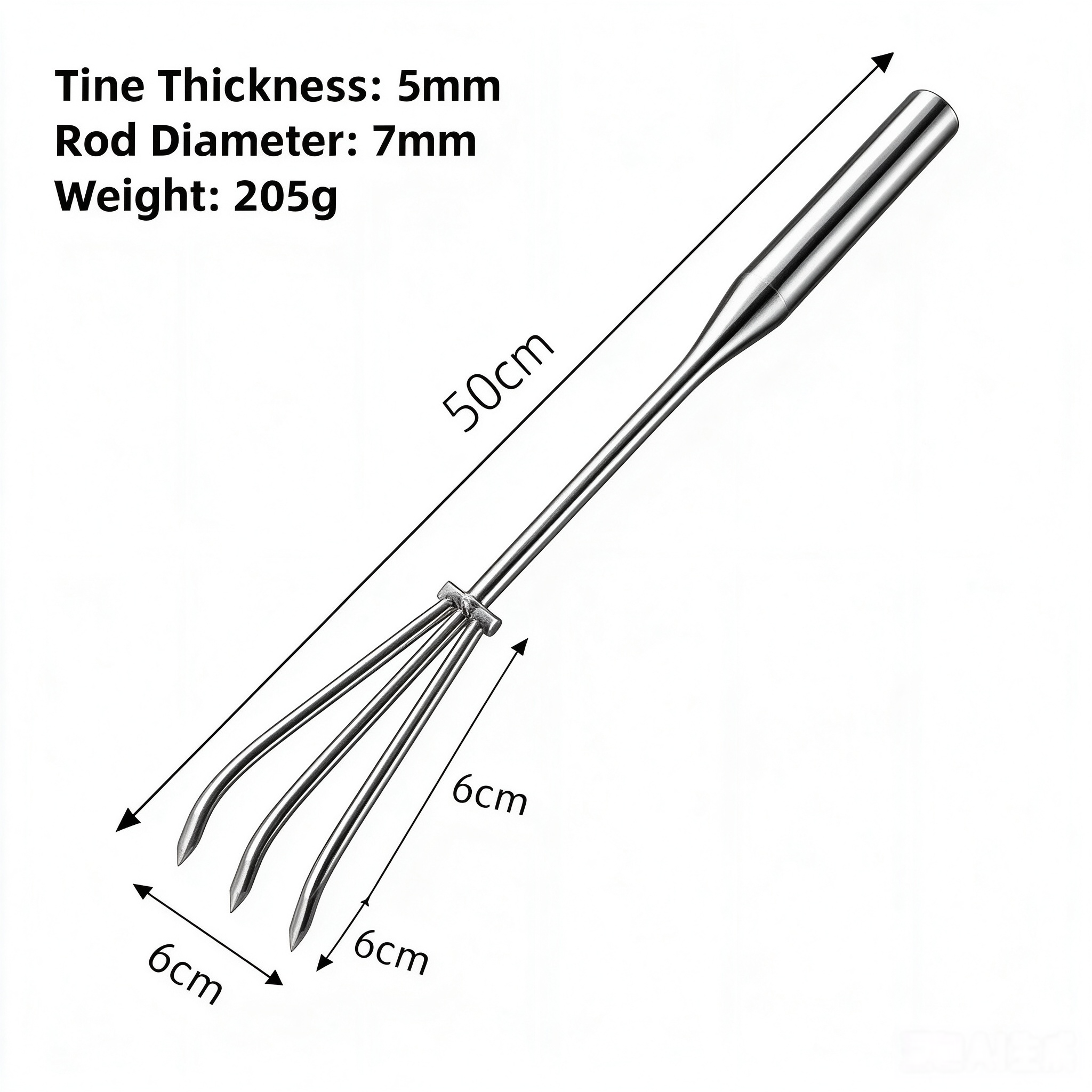 Râteau de jardin en acier inoxydable moulé d'une seule pièce à 3 dents, 50 cm (205 g)