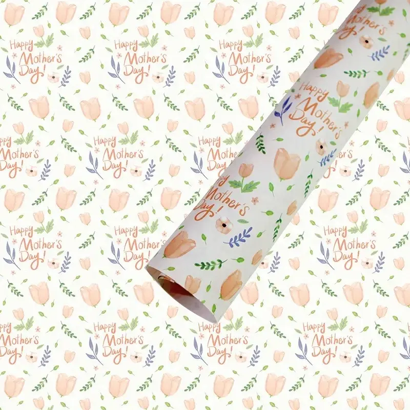 Papel de envolver para regalo de Día de la madre, envoltorio de regalo de tulipán Floral para decoración de fiesta