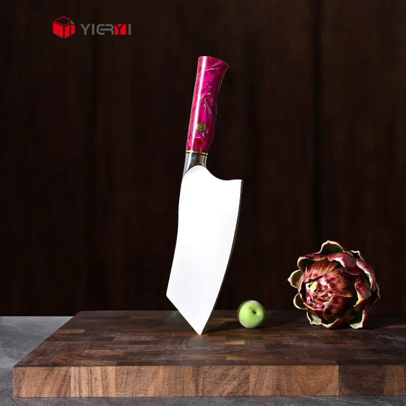 Coltello da 7 pollici tagliente per la carne coltello da cucina vegetale giapponese ad alto tenore di carbonio M390 coltello da taglio con manico in resina rosa