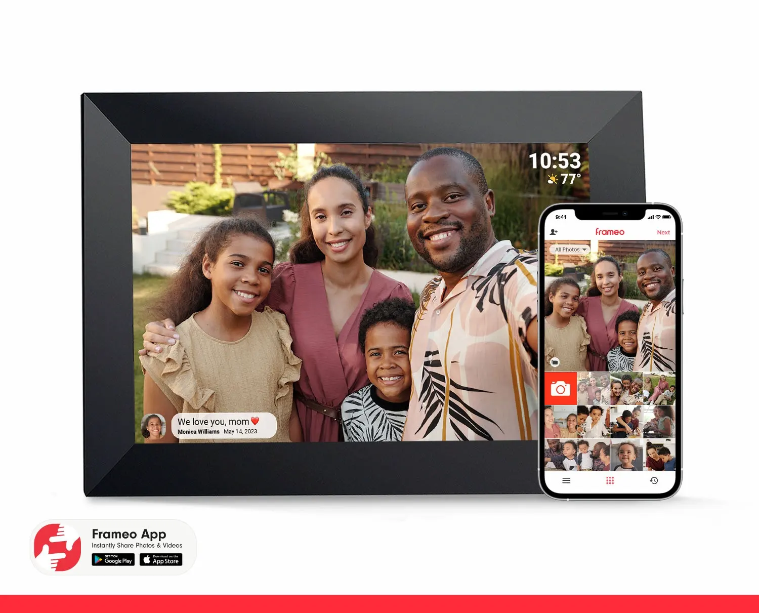FRAMEO 10.1 Polegadas Smart WiFi Digital Photo Frame Rotação Automática Retrato e Paisagem, Compartilhe Momentos Instantaneamente via Frameo App