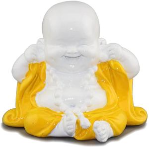 Decor Happy พระภิกษุสงฆ์รูปปั้นไม่พูดดูและฟัง Figurines สะสม (ไม่ฟังพระพุทธรูปสีเหลือง) - Product Image 1