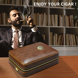 Wholesale Cedar Wood Pu Leather Cigar Case Lighter With Cigar Accessories Gift <strong>Set</strong> Cigar Travel <strong>Humidor</strong> - Product Image 6