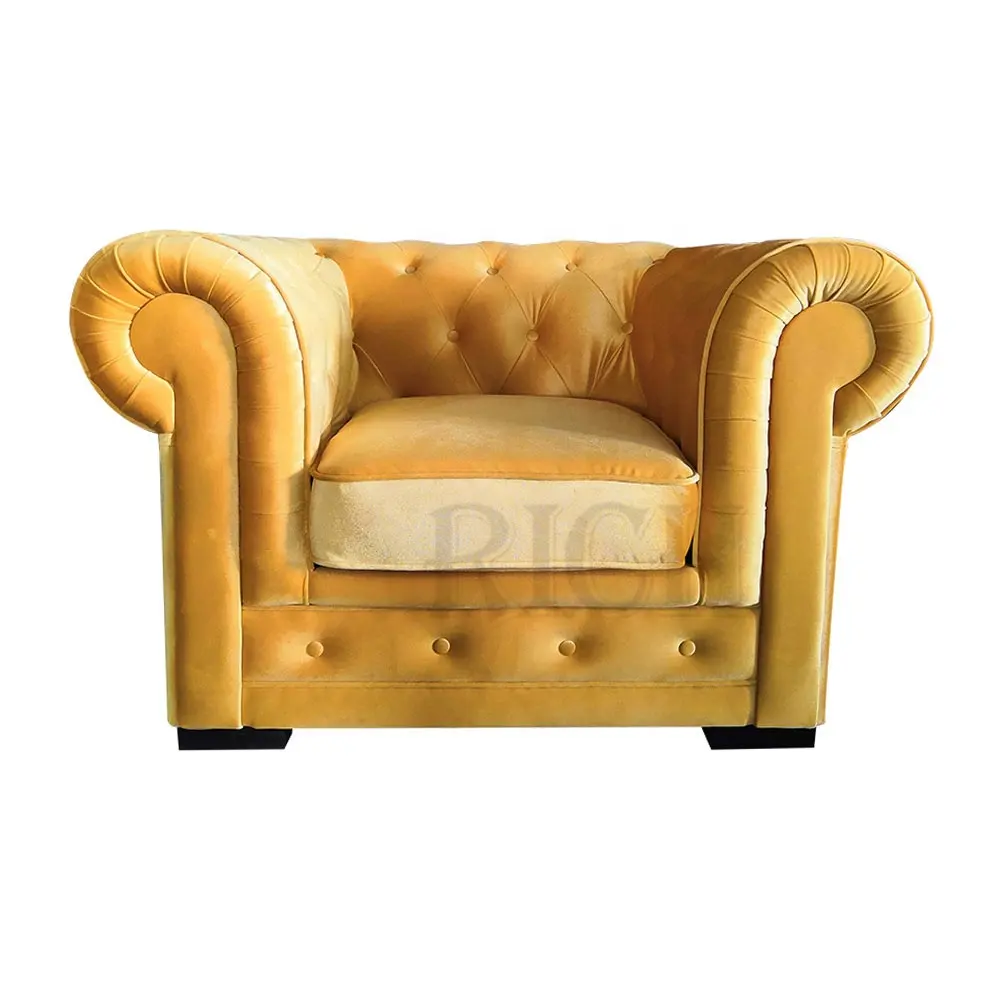 Giallo divano classico imbottito singolo posti chesterfield trapuntato divano del soggiorno mobili chesterfield divano di velluto divano