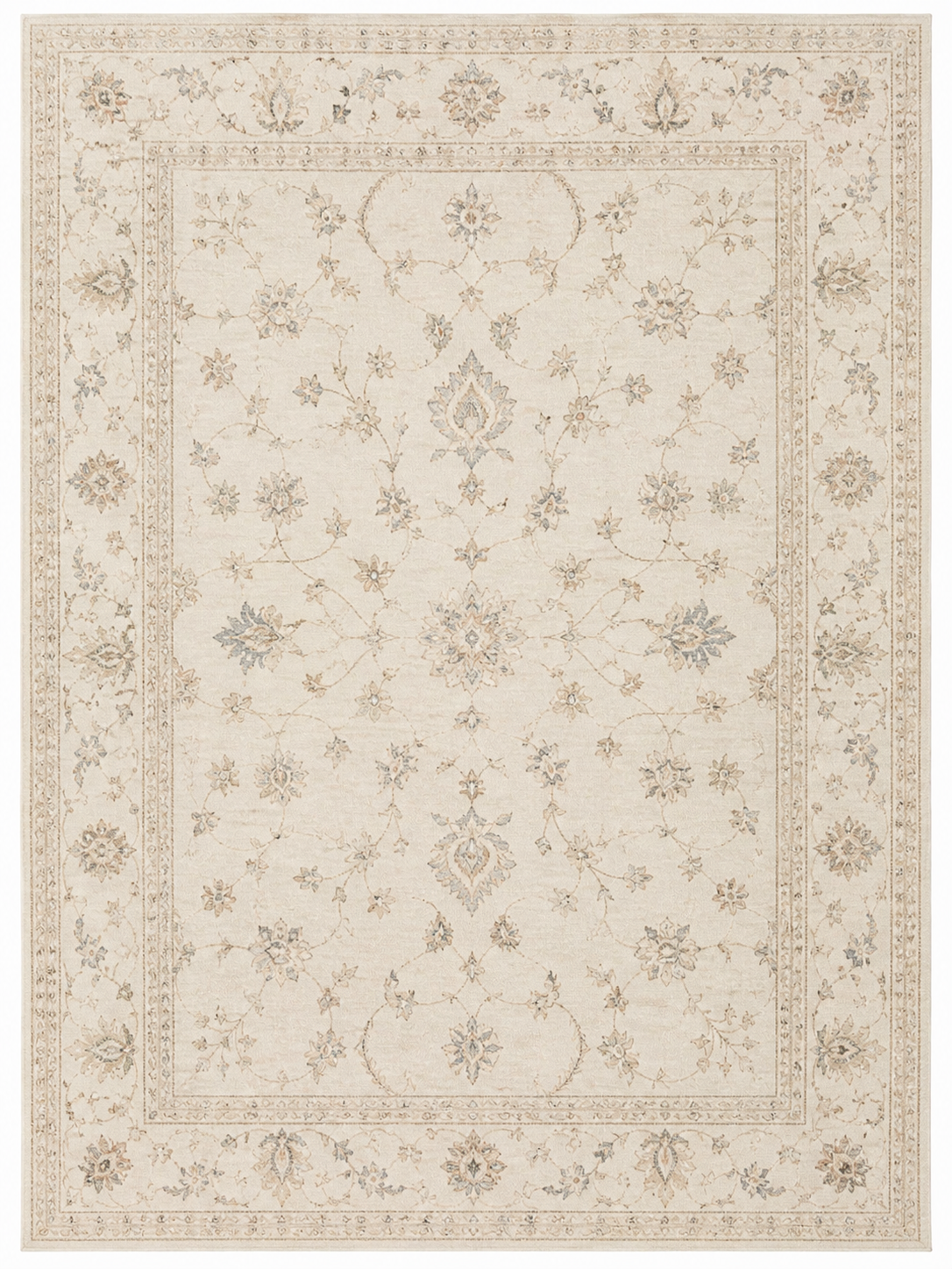 Warm Ivory, Cream, Soft Taupe, Muted Blue, Sage