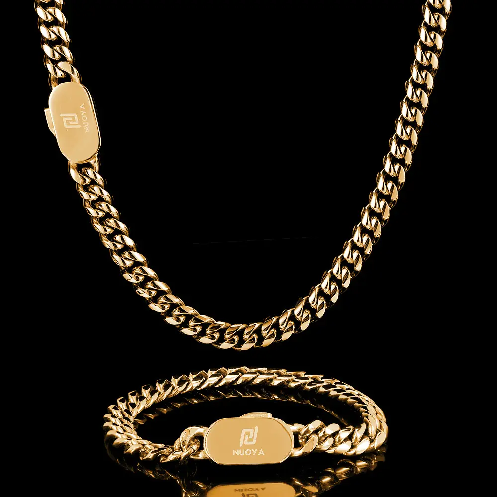 HipHop-collar de acero inoxidable chapado en oro para hombre y mujer, pulsera de eslabones cubanos, 316L, 18k, venta al por mayor