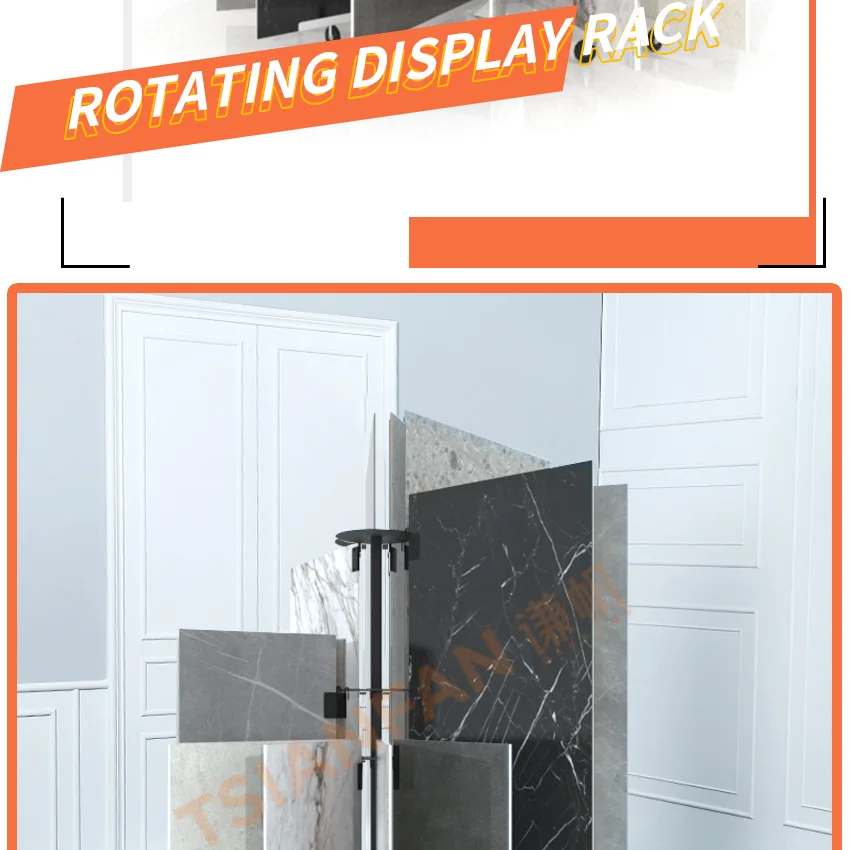 Tsianfan Slab Type Of Rail Rotating Stone Floor Display Stand Format Round Granite Panel Sample Rack Circular Slab Tile Display