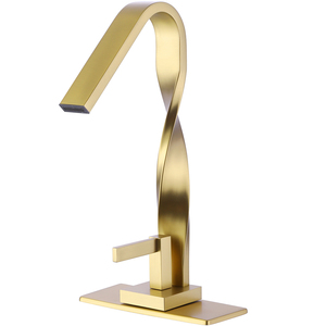 Vòi Nước Phòng Tắm Một Lỗ Gắn Sàn Hiện Đại Vòi Chậu Rửa Phòng Tắm Màu Vàng Đồng Thau Màu Trơn - Product Image 1