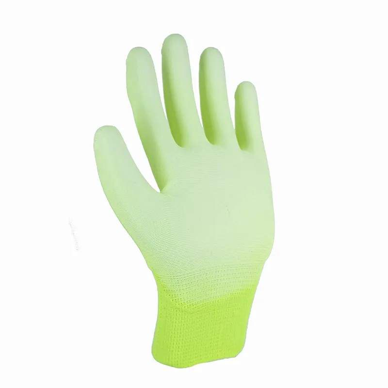 Venta al por mayor de fábrica 13G verde Nylon PU recubierto de poliéster seguridad ESD guantes PU recubrimiento seguridad PU guantes de trabajo