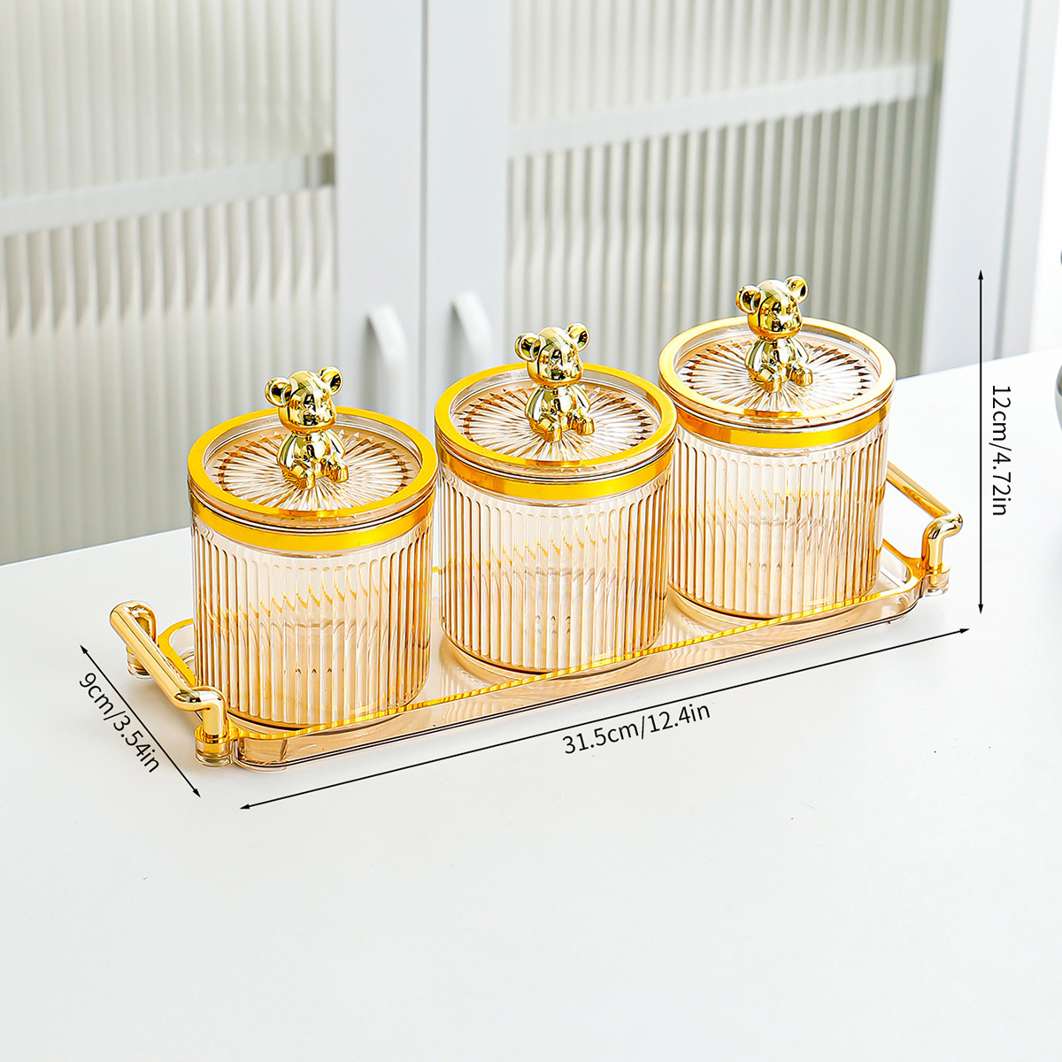 Amber 3-jar Golden Bear Tray Sealing Container
