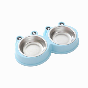 Atacado Double <span class=keywords><strong>Pet</strong></span> Feeding <span class=keywords><strong>Pet</strong></span> Water Feeder Big Eyes Frogs Plastic Stainless Steel Bowl para cães e gatos - Product Image 2