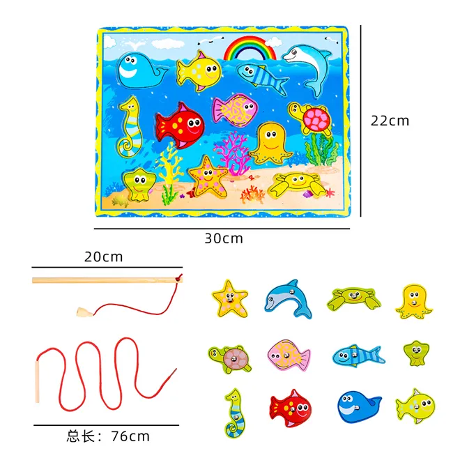 Gioco di pesca per bambini oceano in legno puzzle canna magnetica divertimento all'aria aperta giocattolo per bambini regali per bambini per bambini pesca con magnete