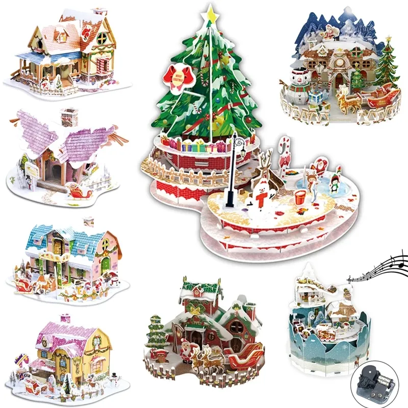 Hot Sales Collection Edition Toys Christmas cottage Model Toys Puzzle Architecture Building Puzzle 3D per bambini
