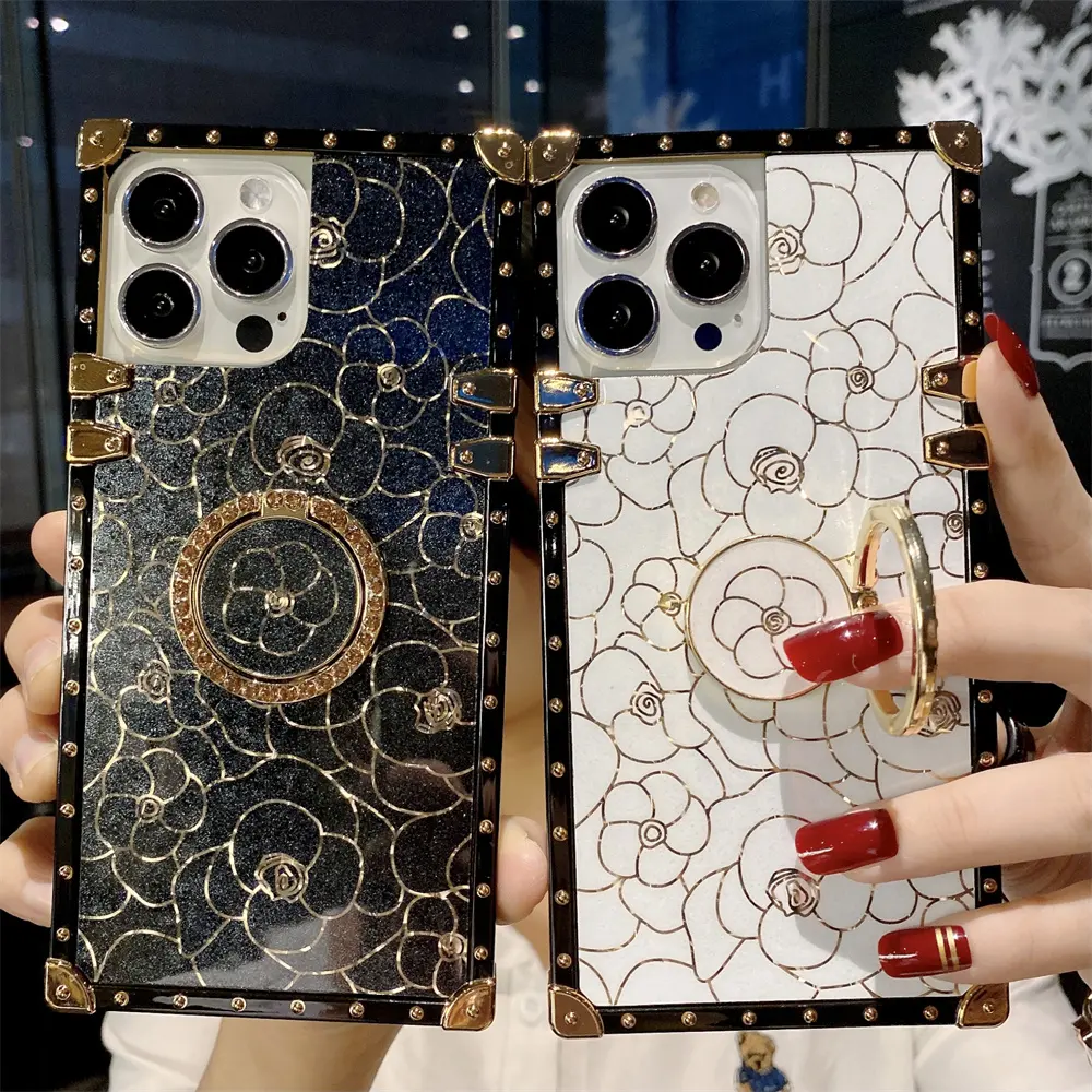 new arrival women luxury square fancy design phone case for iphone 13 pro max phone cover with ring holder