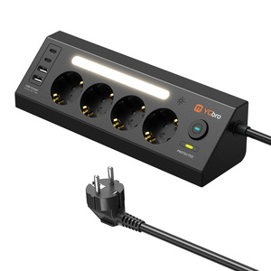 Regleta de alimentación de escritorio Enchufe múltiple de 4 vías con USB y 2 enchufes tipo C Max de 3680 W con 1 interruptor Protección contra sobretensiones con luz LED - Product Image 1