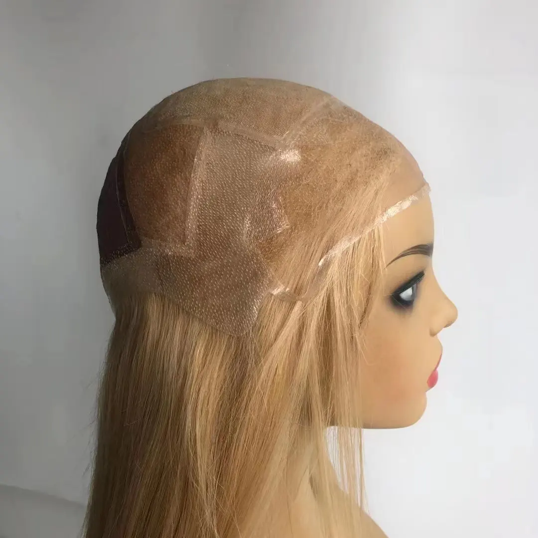 Peluca médica de silicona de alta calidad para pacientes con Alopecia, cabello humano sin pegamento atado a mano, venta al por mayor
