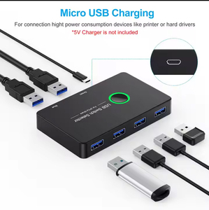 USB3.0 7-Port <strong>KVM</strong> HD <strong>Switch</strong> High-Speed Desktop Monitor Mouse Keyboard Share One-Button Switcher for 2 Computers