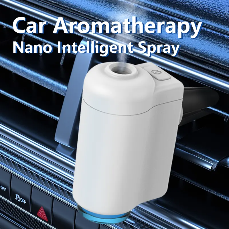 Difusor de aceite esencial recargable en espray automático portátil al por mayor, difusor de ambientador de coche eléctrico con clip de ventilación