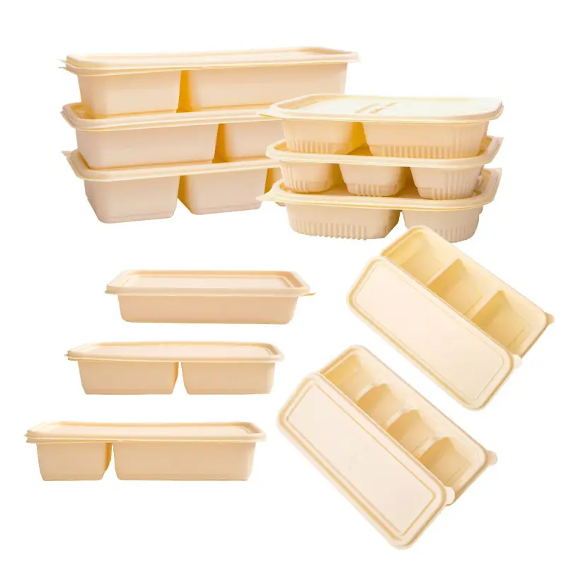 Bandejas biodegradables de plástico Cpet para alimentos, recipiente de alimentos para microondas, color blanco y negro, de alta calidad