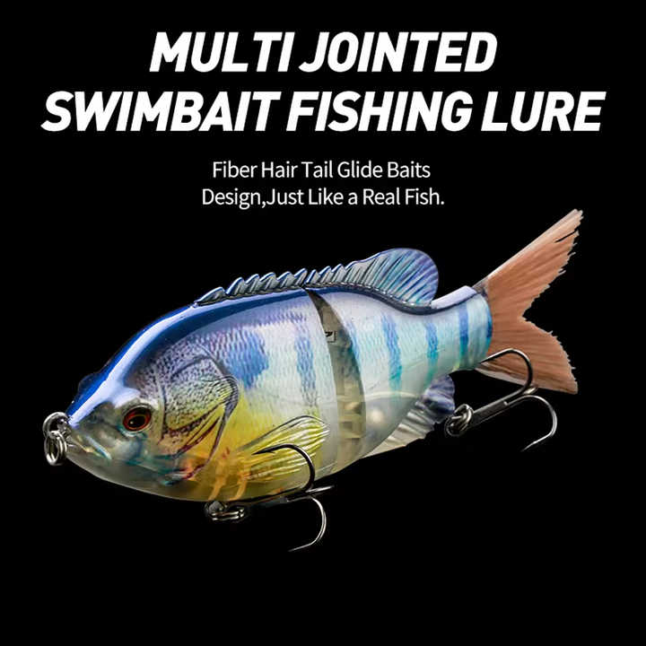 140mm 57g 2 secciones fibra pelo cola Bluegill Glide articulado nadar cebo cepillo cola Sunfish Glide Topwater señuelo de pesca